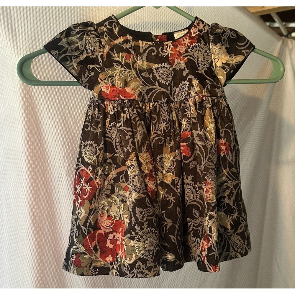 Baby Girls Brown Floral Print Dress Flutter Sleeve Zipper Closure 12 Months baby